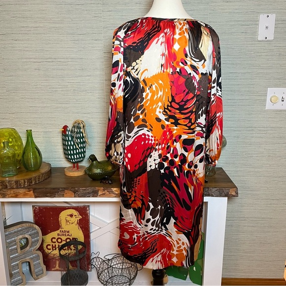 Citrine Collection 100% Silk Shift Dress Abstract Print V-Neck Woman’s Size S - Picture 5 of 9